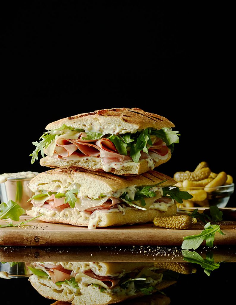 Delicious panini photograph and styled for packaging design