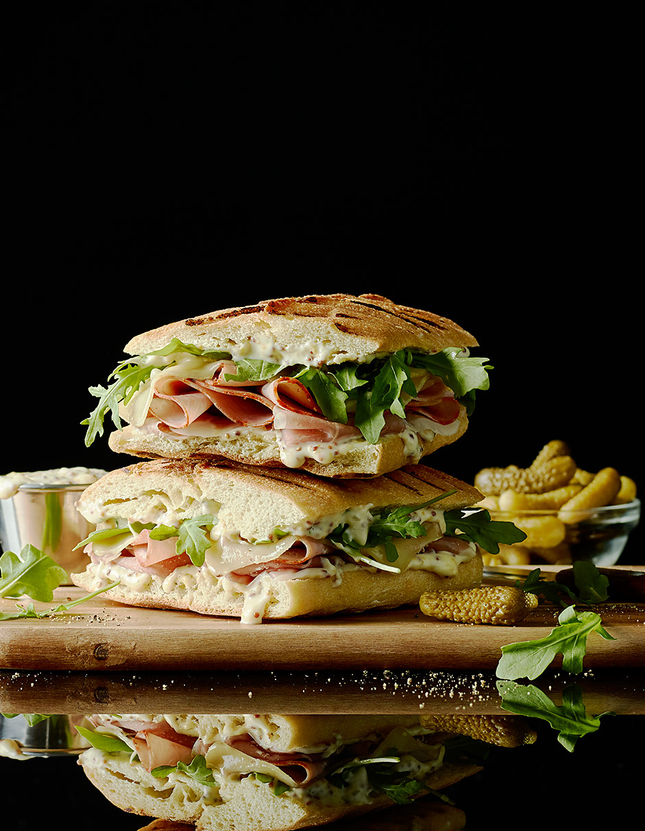 Delicious panini photograph and styled for packaging design